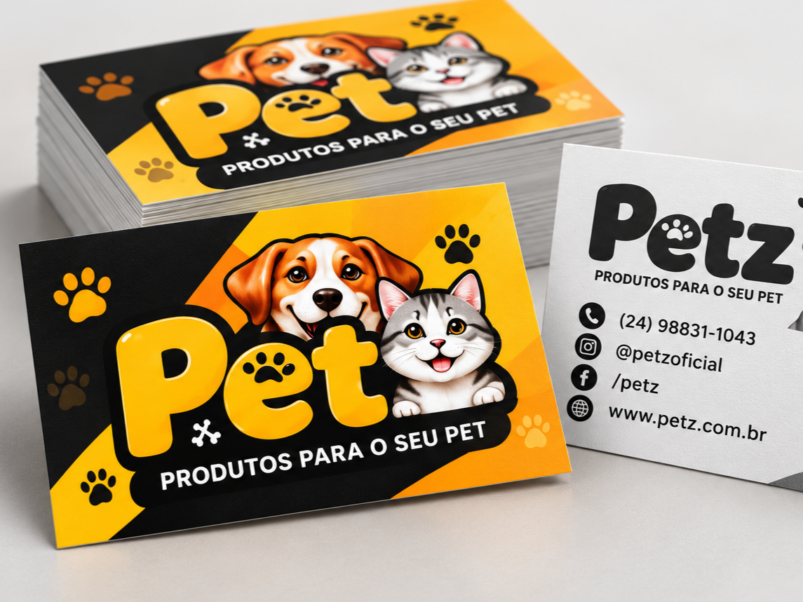 CARTÃO DE VISITA - COUCHÊ 300 GR - IMPRESSÃO FRENTE E PRETO VERSO - BRILHO FRENTE