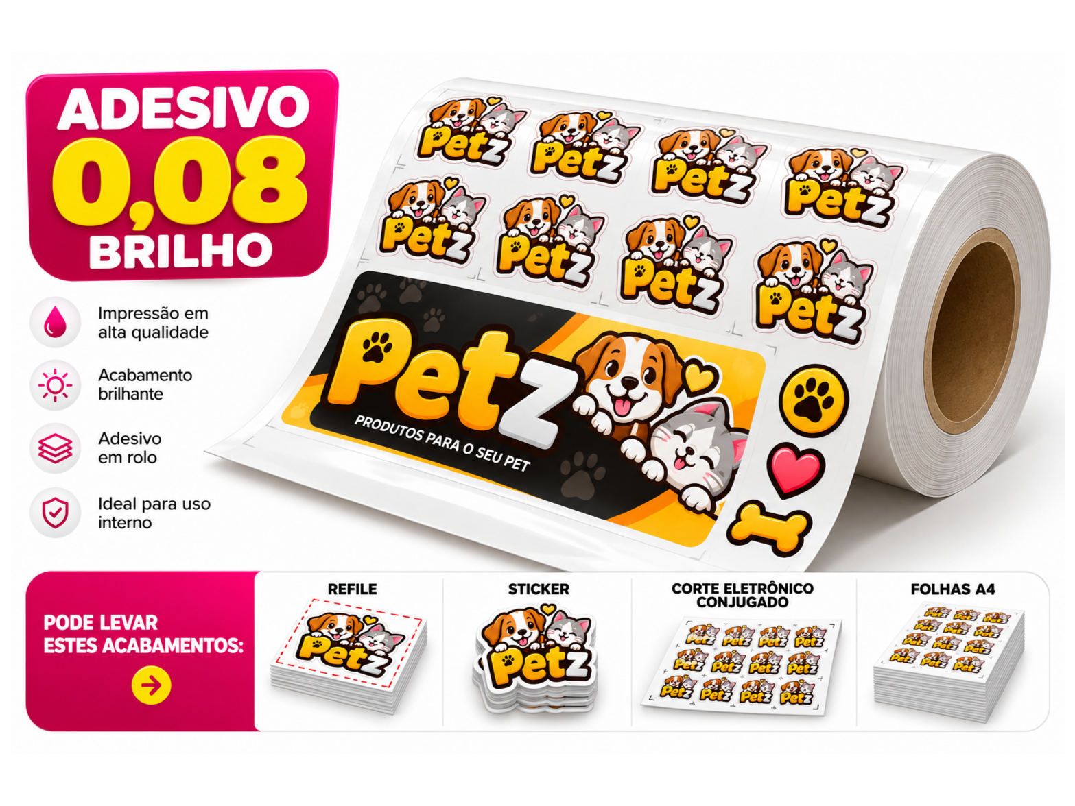 Adesivo vinil impresso 0,08 liner 120gr
